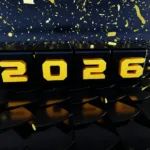Golden 2026 numbers with falling confetti
